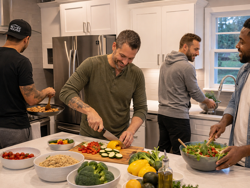 Man in a healthy morning routine — RCVRY HOUSE structured sober living