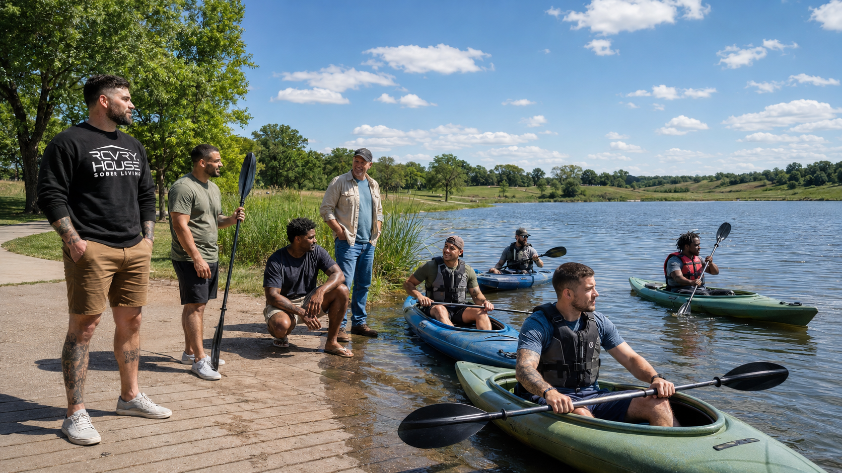 Group kayaking at Standing Bear Lake