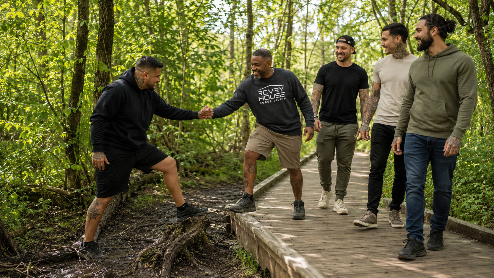 Program participants hiking at Fontenelle Forest