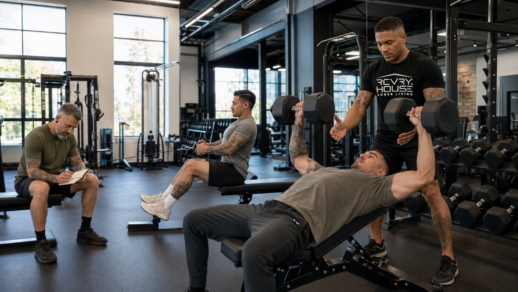 Program participants working out at the gym