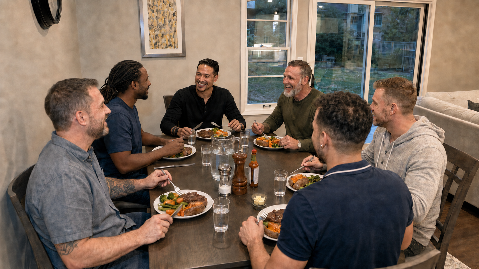 Participants sharing Sunday Night Dinner at RCVRY HOUSE